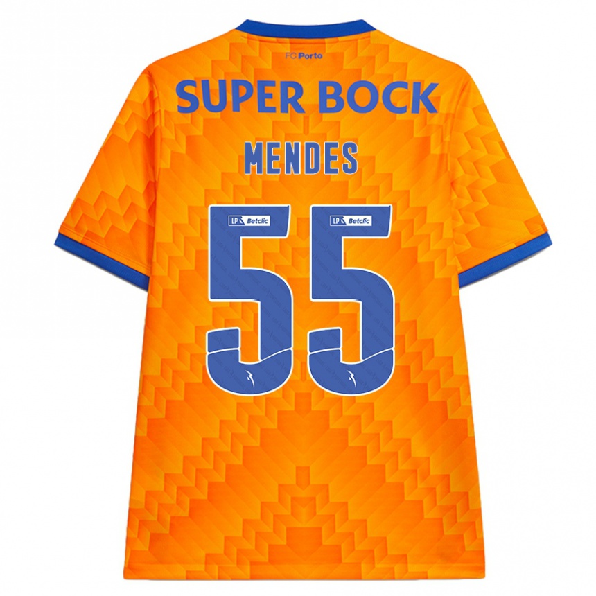 Kids Football João Mendes #55 Orange Away Jersey 2024/25 T-Shirt Uk