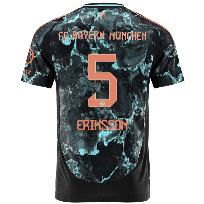 Kids Football Magdalena Eriksson #5 Black Away Jersey 2024/25 T-Shirt Uk