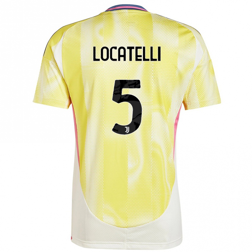 Kids Football Manuel Locatelli #5 Solar Yellow Away Jersey 2024/25 T-Shirt Uk