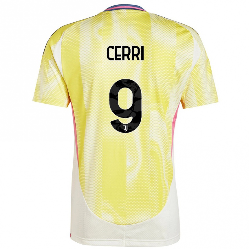 Kids Football Leonardo Cerri #9 Solar Yellow Away Jersey 2024/25 T-Shirt Uk