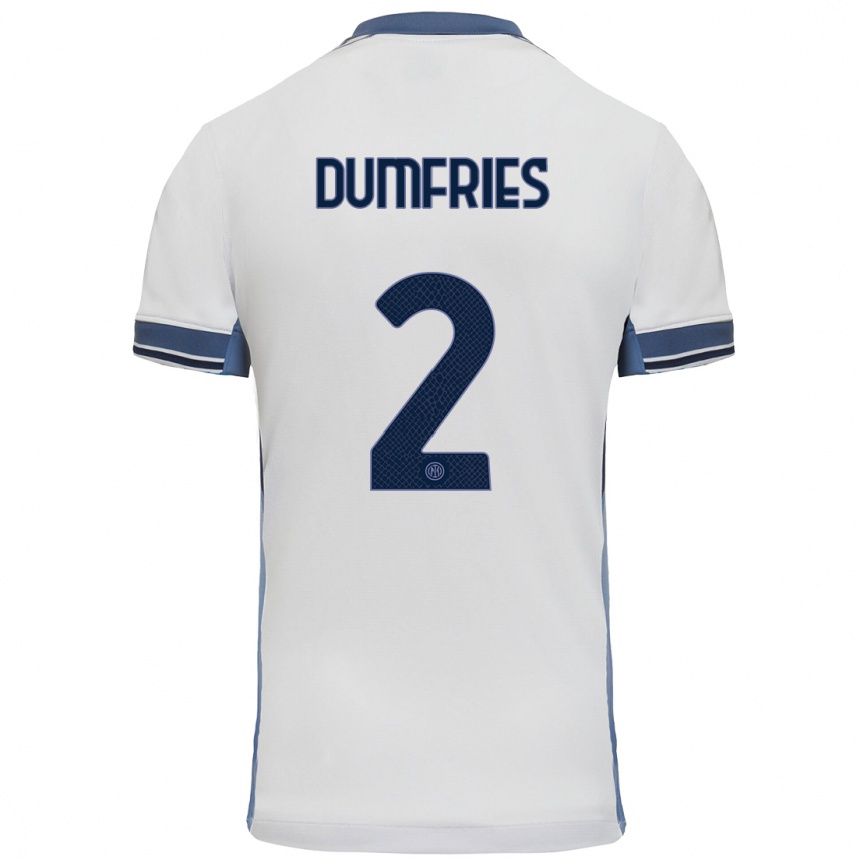 Kids Football Denzel Dumfries #2 White Grey Away Jersey 2024/25 T-Shirt Uk