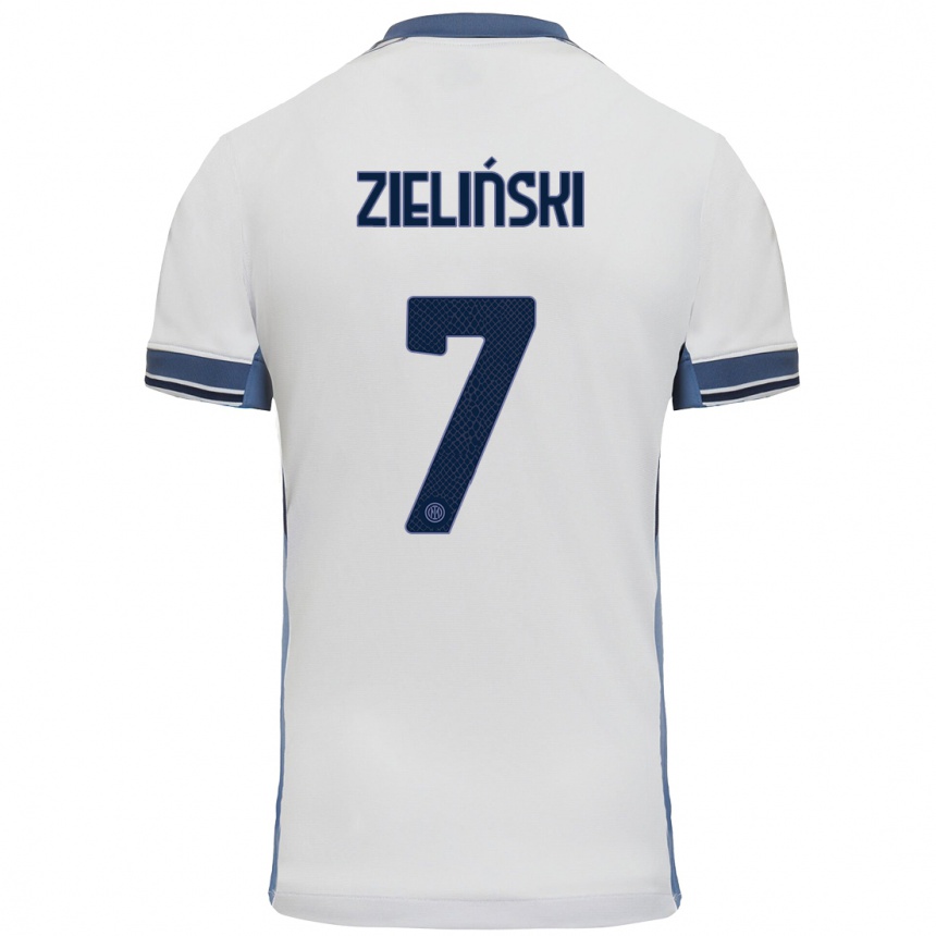 Kids Football Piotr Zielinski #7 White Grey Away Jersey 2024/25 T-Shirt Uk