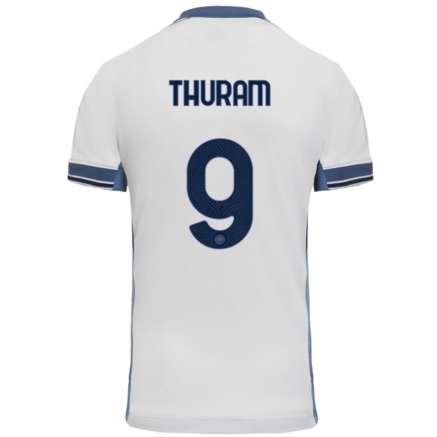 Kids Football Marcus Thuram #9 White Grey Away Jersey 2024/25 T-Shirt Uk