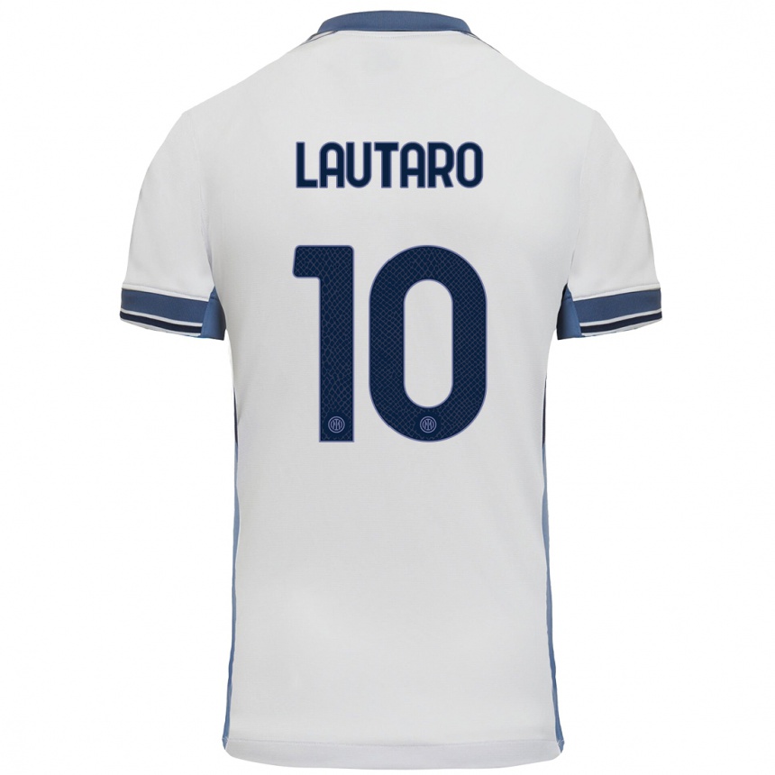 Kids Football Lautaro Martinez #10 White Grey Away Jersey 2024/25 T-Shirt Uk