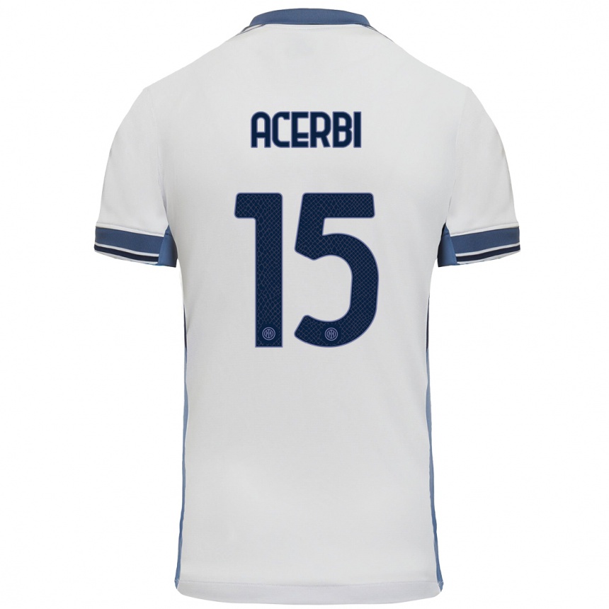 Kids Football Francesco Acerbi #15 White Grey Away Jersey 2024/25 T-Shirt Uk