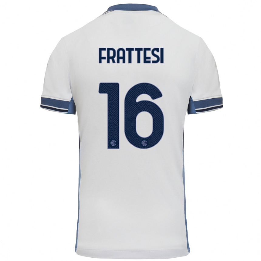 Kids Football Davide Frattesi #16 White Grey Away Jersey 2024/25 T-Shirt Uk