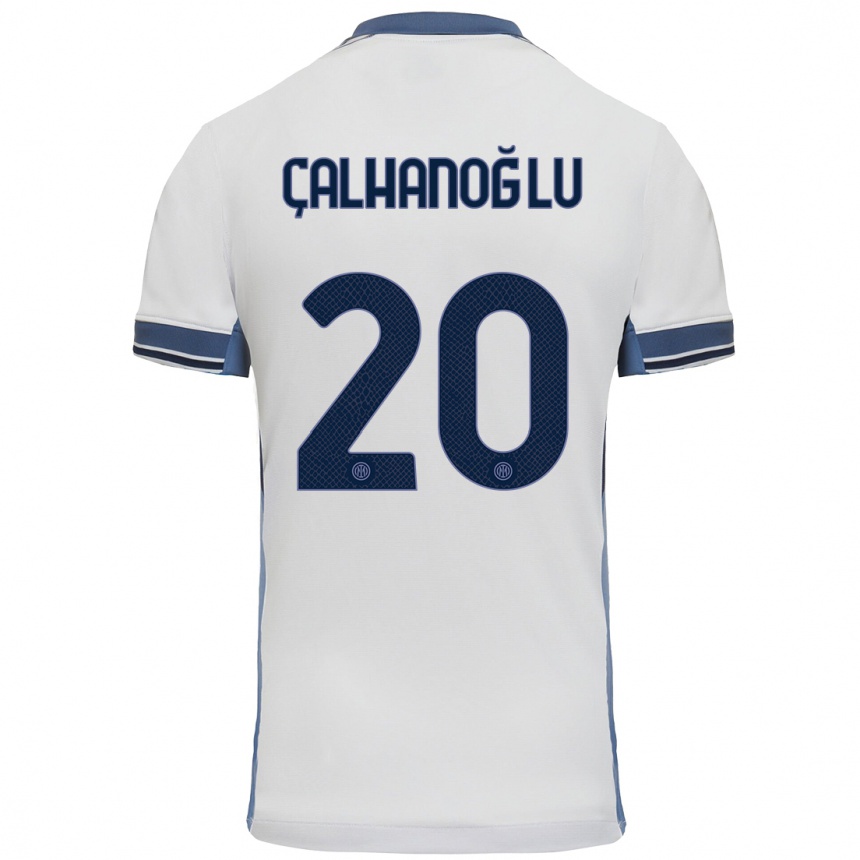 Kids Football Hakan Calhanoglu #20 White Grey Away Jersey 2024/25 T-Shirt Uk