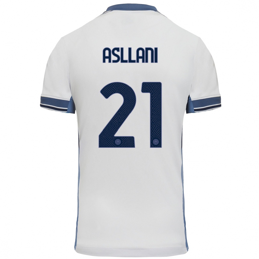 Kids Football Kristjan Asllani #21 White Grey Away Jersey 2024/25 T-Shirt Uk