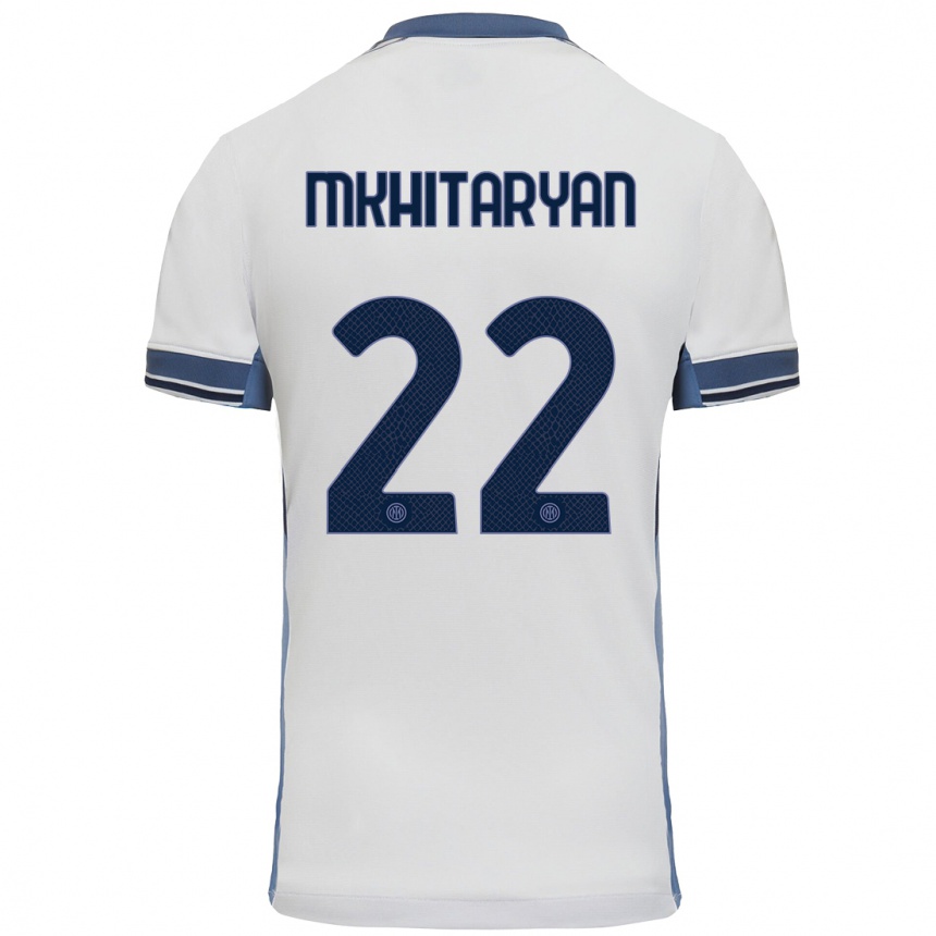 Kids Football Henrikh Mkhitaryan #22 White Grey Away Jersey 2024/25 T-Shirt Uk