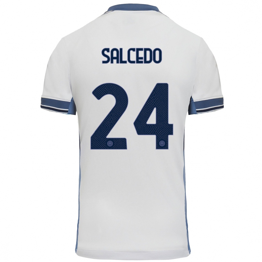 Kids Football Eddie Salcedo #24 White Grey Away Jersey 2024/25 T-Shirt Uk