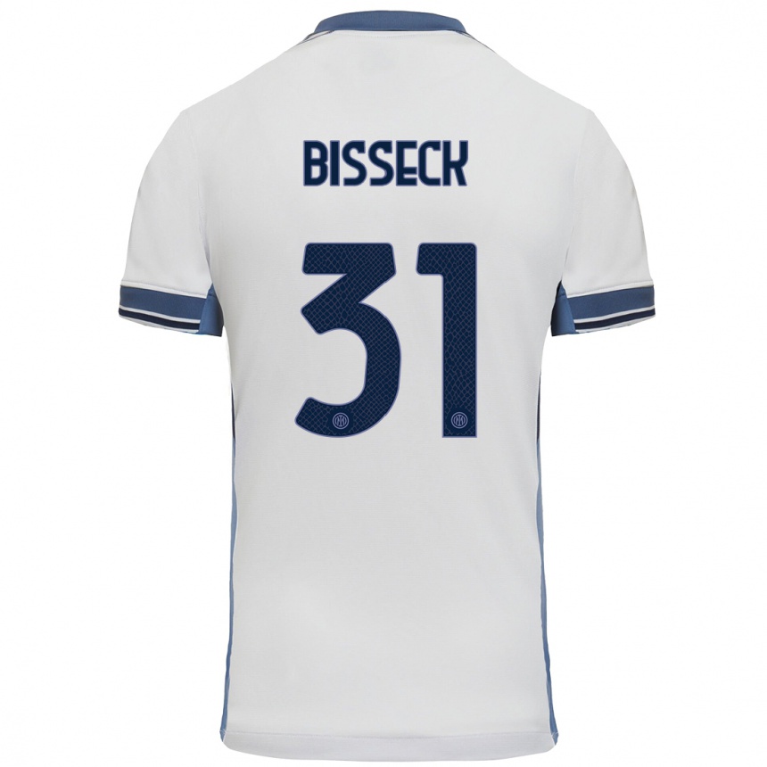 Kids Football Yann Bisseck #31 White Grey Away Jersey 2024/25 T-Shirt Uk