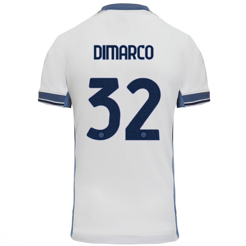 Kids Football Federico Dimarco #32 White Grey Away Jersey 2024/25 T-Shirt Uk