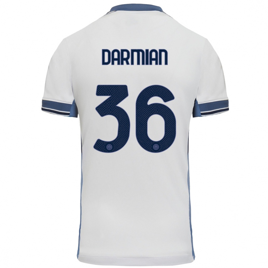 Kids Football Matteo Darmian #36 White Grey Away Jersey 2024/25 T-Shirt Uk