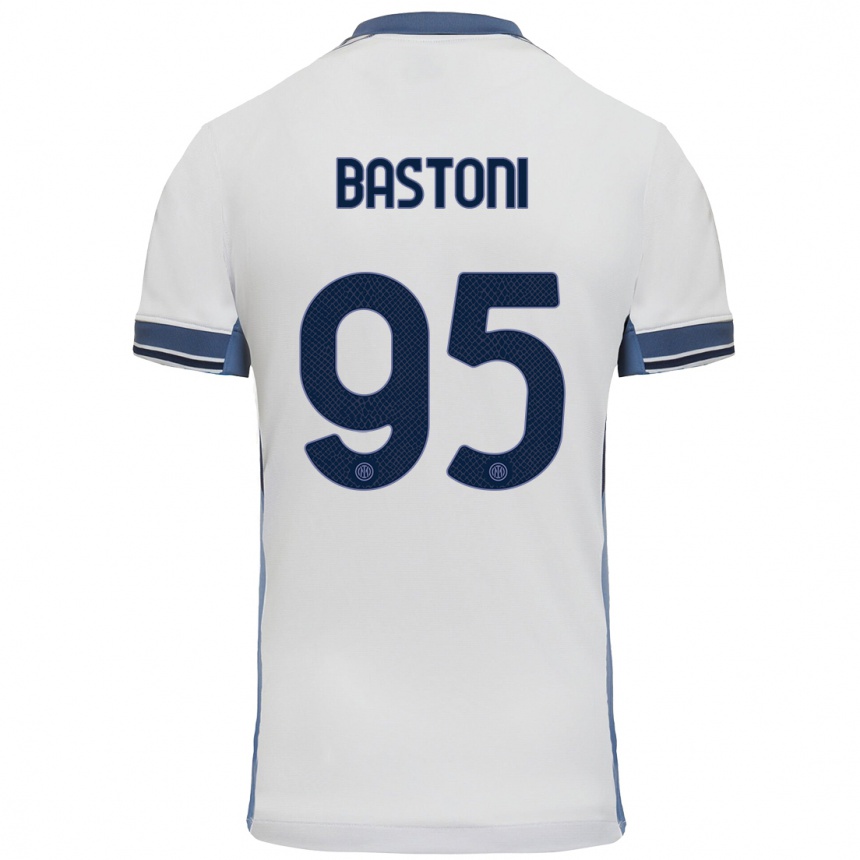 Kids Football Alessandro Bastoni #95 White Grey Away Jersey 2024/25 T-Shirt Uk