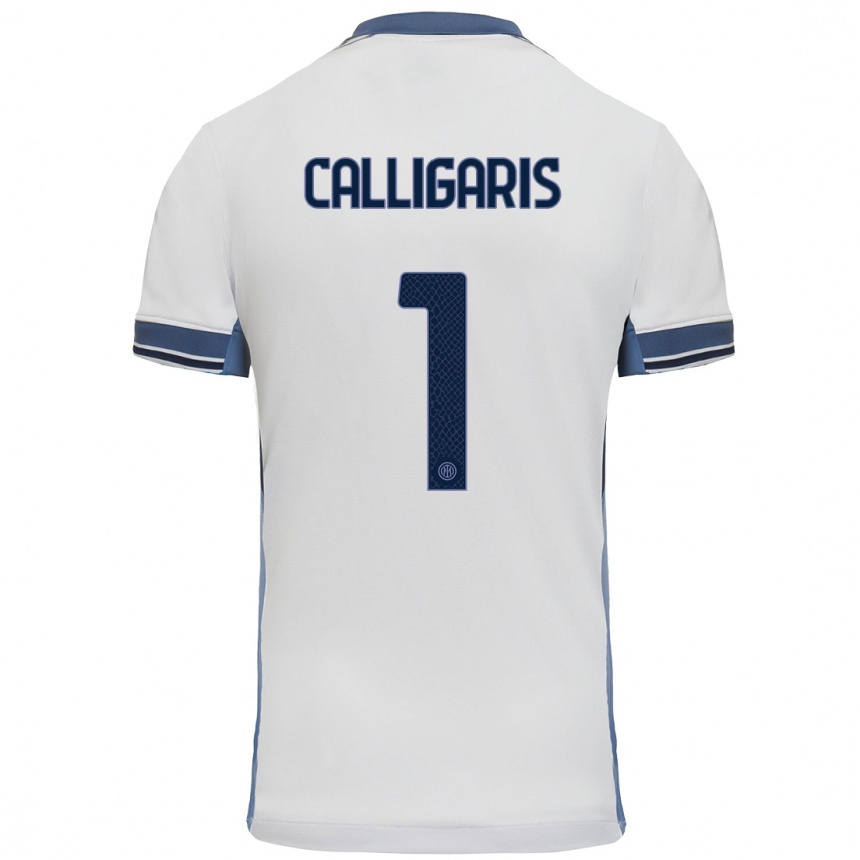 Kids Football Alessandro Calligaris #1 White Grey Away Jersey 2024/25 T-Shirt Uk