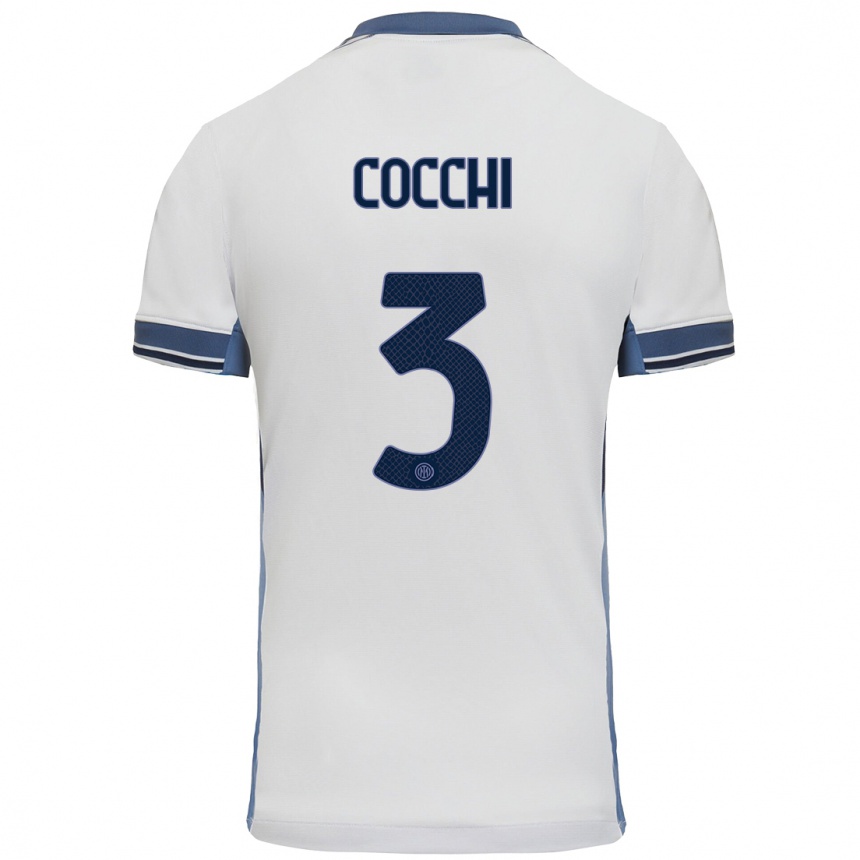 Kids Football Matteo Cocchi #3 White Grey Away Jersey 2024/25 T-Shirt Uk