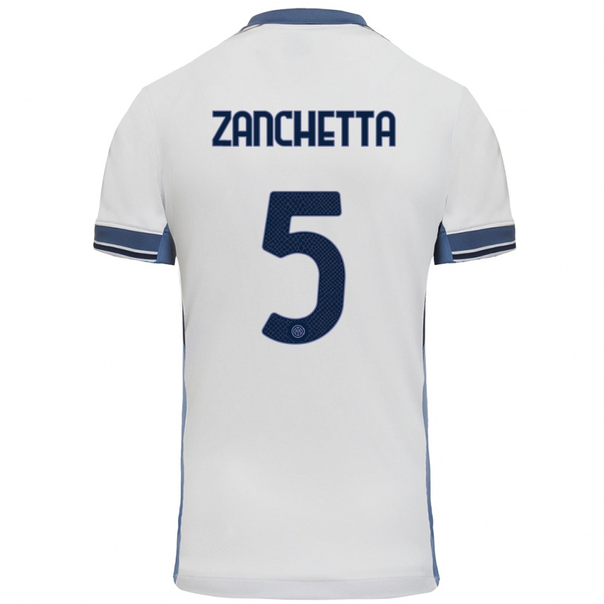 Kids Football Mattia Zanchetta #5 White Grey Away Jersey 2024/25 T-Shirt Uk