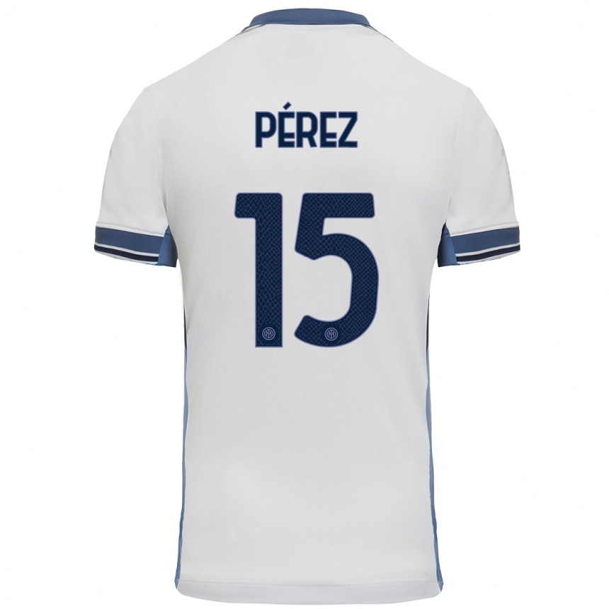 Kids Football Álex Pérez #15 White Grey Away Jersey 2024/25 T-Shirt Uk