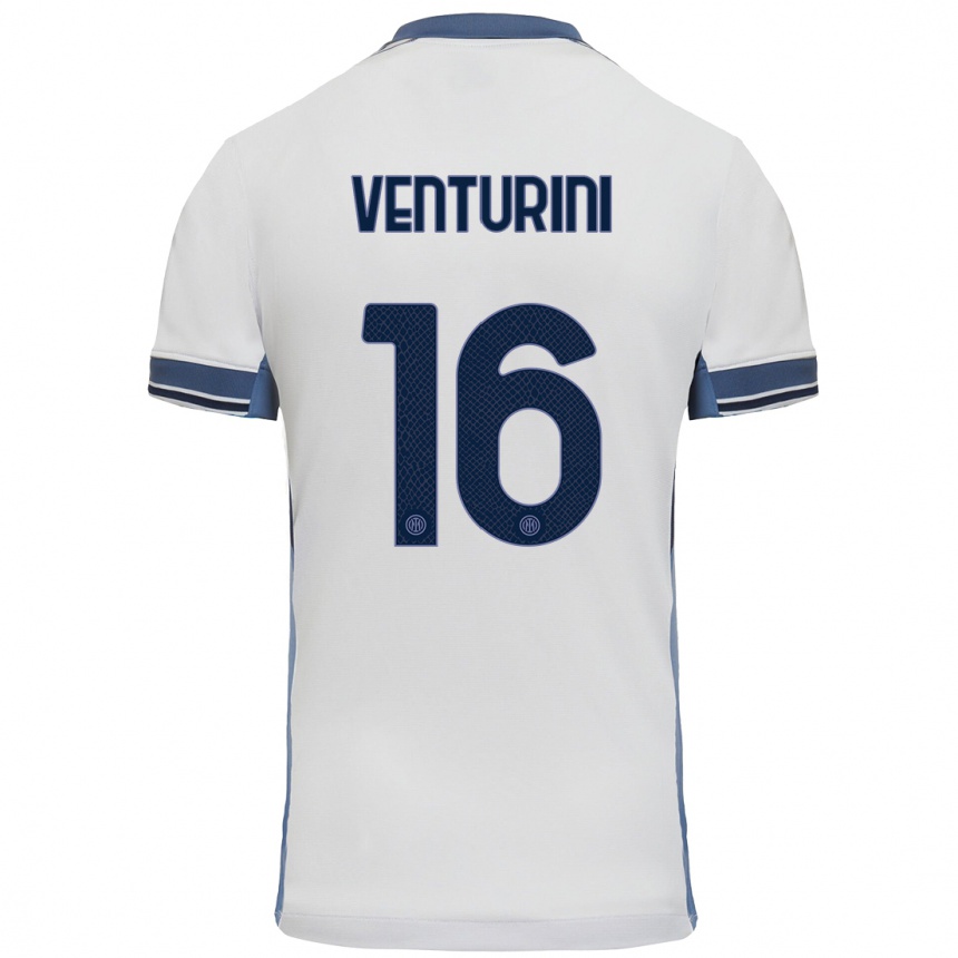 Kids Football Matteo Venturini #16 White Grey Away Jersey 2024/25 T-Shirt Uk