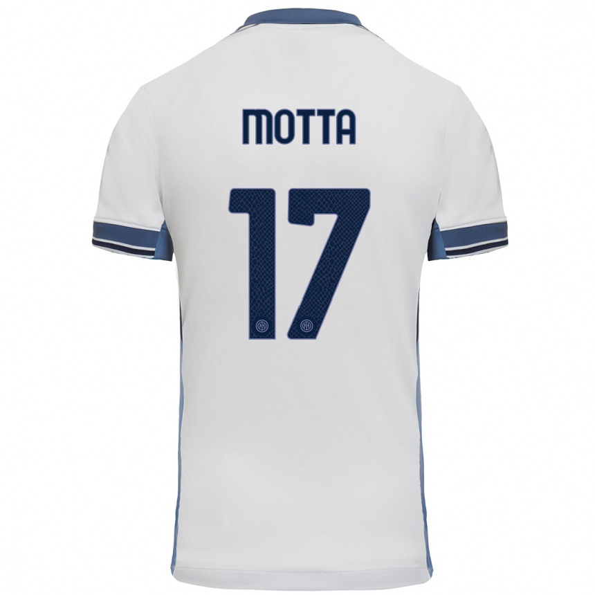 Kids Football Matteo Motta #17 White Grey Away Jersey 2024/25 T-Shirt Uk