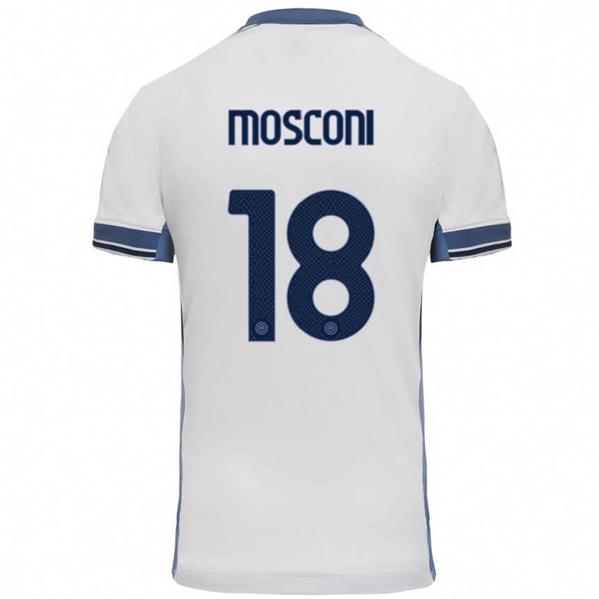 Kids Football Mattia Mosconi #18 White Grey Away Jersey 2024/25 T-Shirt Uk