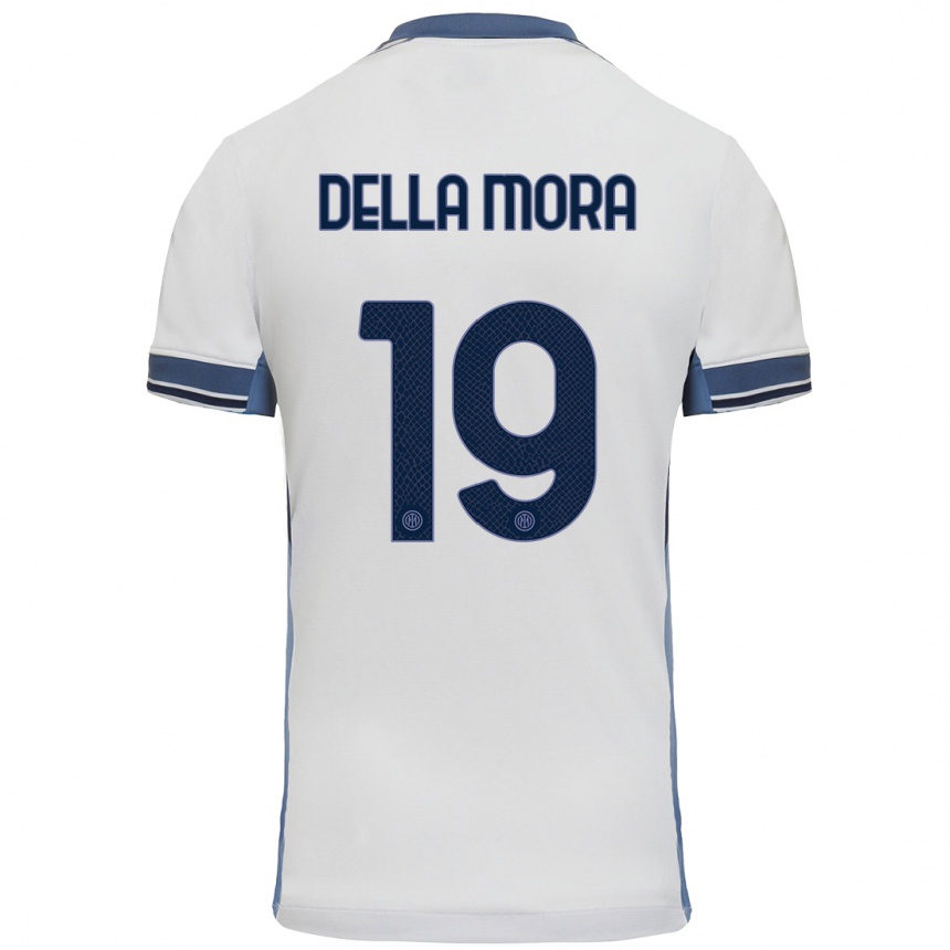 Kids Football Tommaso Della Mora #19 White Grey Away Jersey 2024/25 T-Shirt Uk