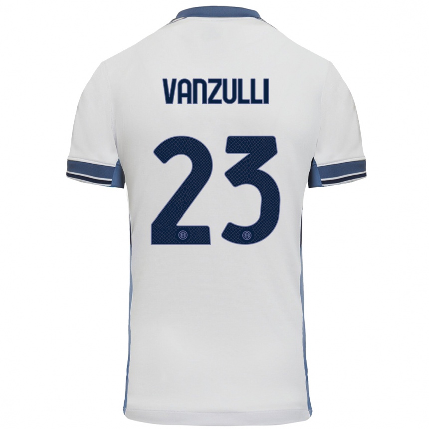 Kids Football Marco Vanzulli #23 White Grey Away Jersey 2024/25 T-Shirt Uk