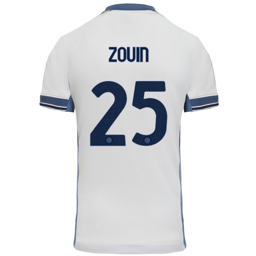 Kids Football Aymen Zouin #25 White Grey Away Jersey 2024/25 T-Shirt Uk