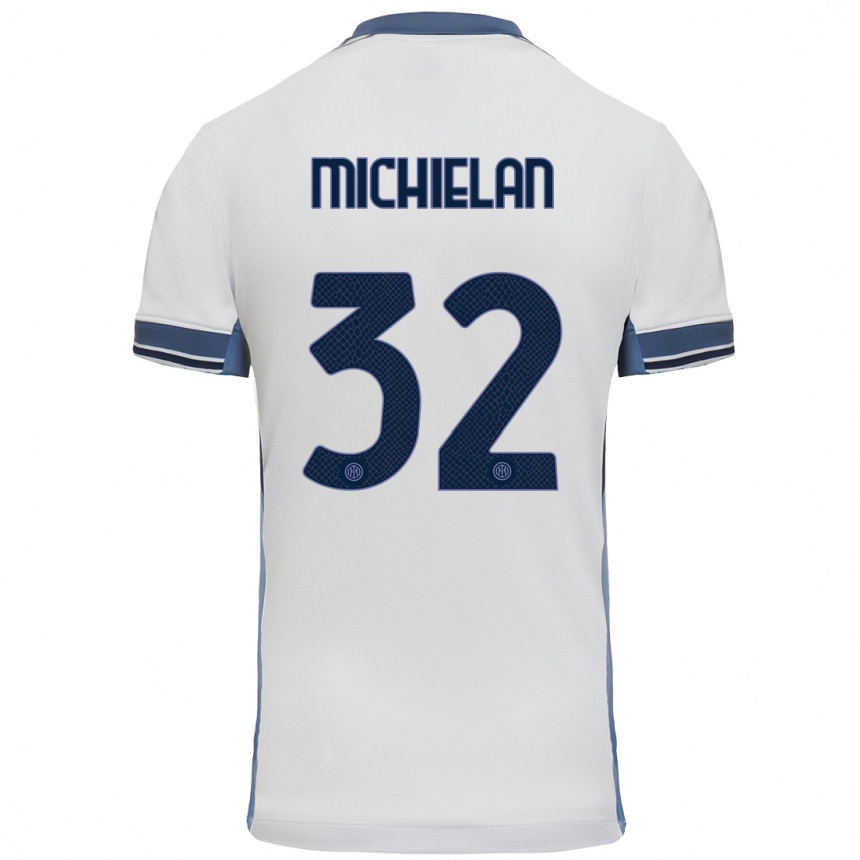 Kids Football Mattia Michielan #32 White Grey Away Jersey 2024/25 T-Shirt Uk