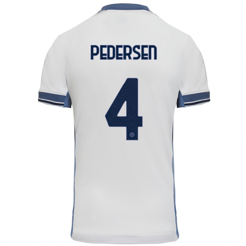 Kids Football Sofie Junge Pedersen #4 White Grey Away Jersey 2024/25 T-Shirt Uk