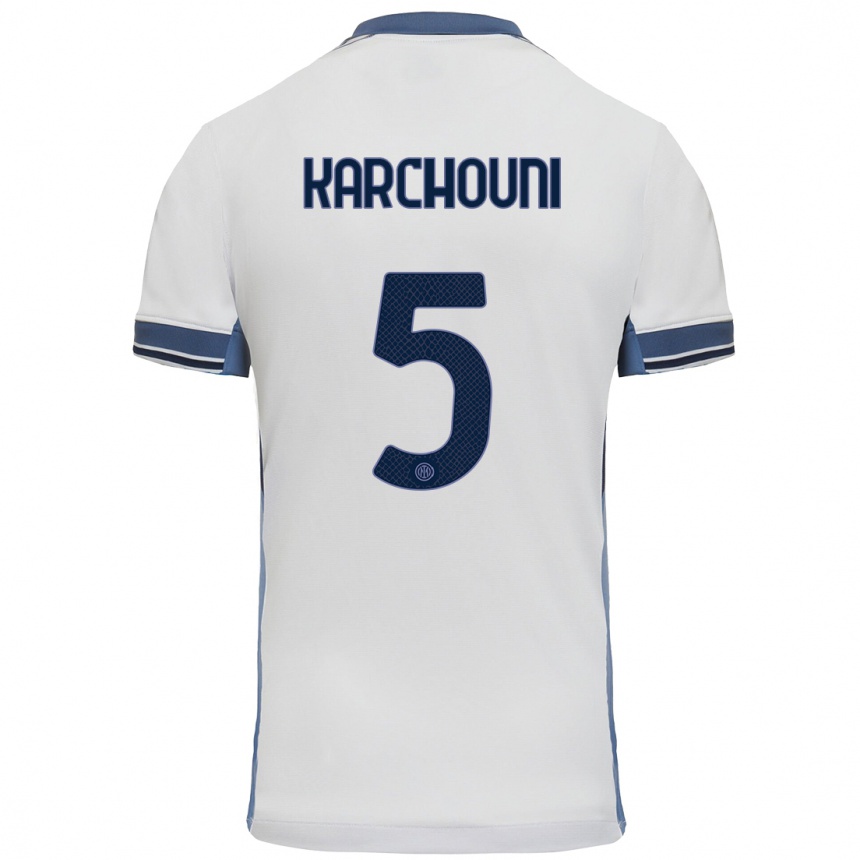 Kids Football Ghoutia Karchouni #5 White Grey Away Jersey 2024/25 T-Shirt Uk