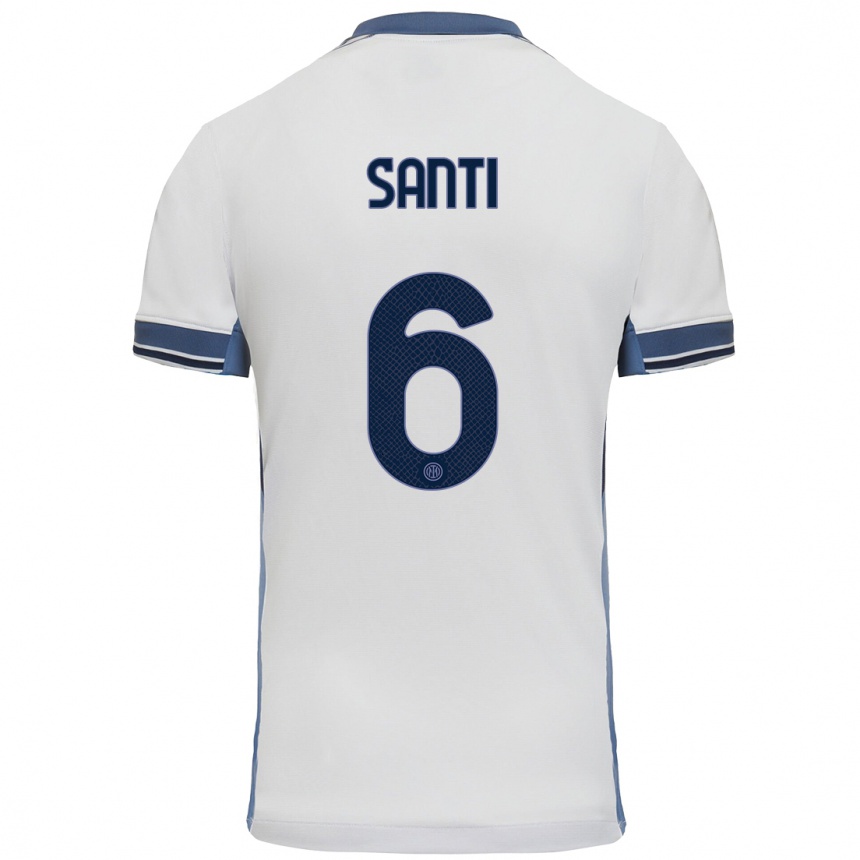 Kids Football Irene Santi #6 White Grey Away Jersey 2024/25 T-Shirt Uk