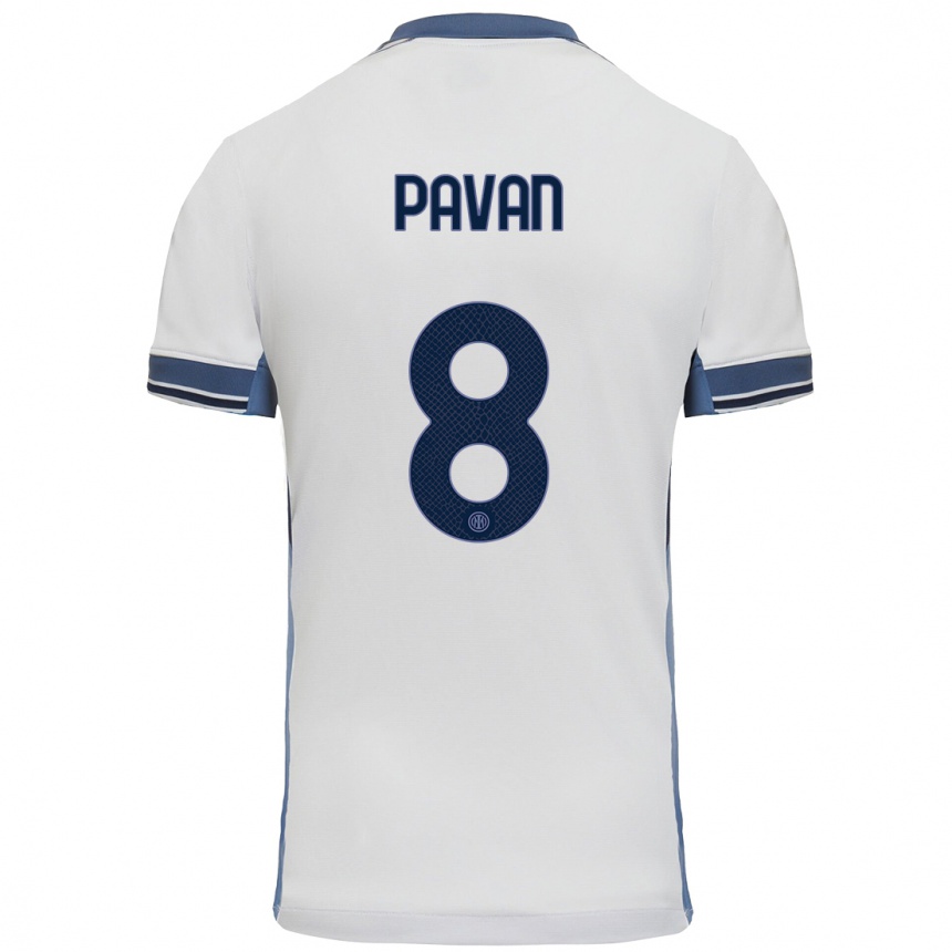 Kids Football Matilde Pavan #8 White Grey Away Jersey 2024/25 T-Shirt Uk