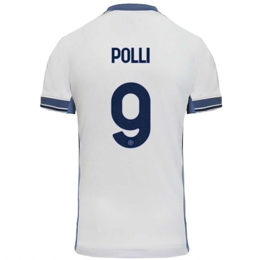 Kids Football Elisa Polli #9 White Grey Away Jersey 2024/25 T-Shirt Uk