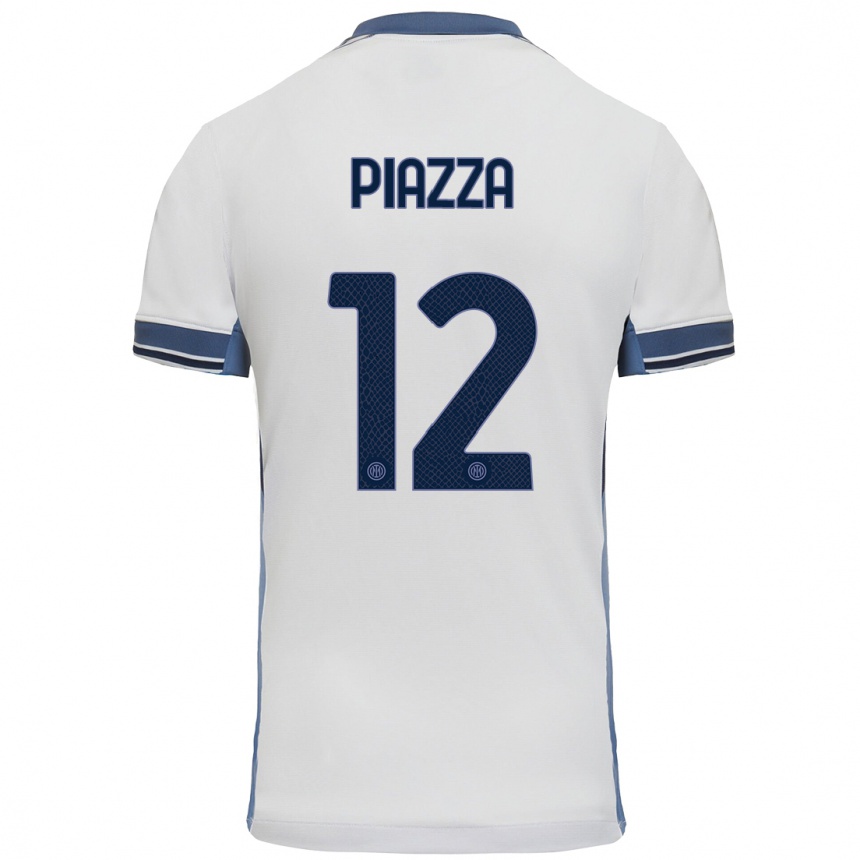 Kids Football Alessia Piazza #12 White Grey Away Jersey 2024/25 T-Shirt Uk