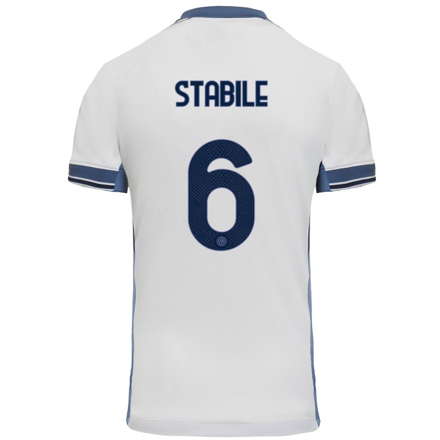 Kids Football Giacomo Stabile #6 White Grey Away Jersey 2024/25 T-Shirt Uk