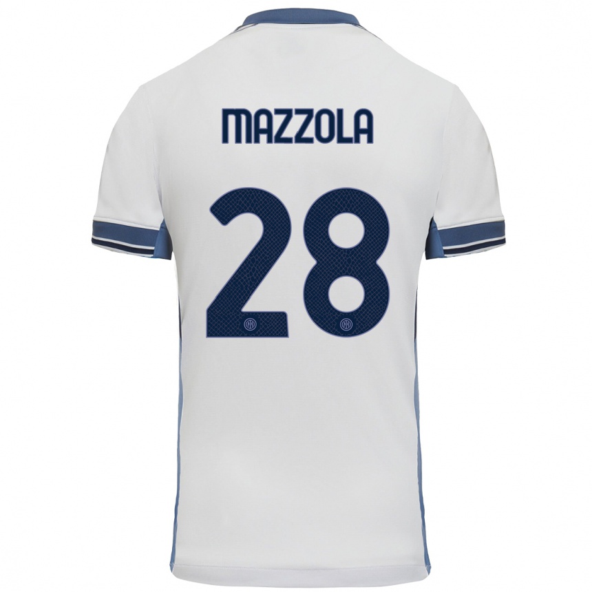 Kids Football Giuseppe Mazzola #28 White Grey Away Jersey 2024/25 T-Shirt Uk