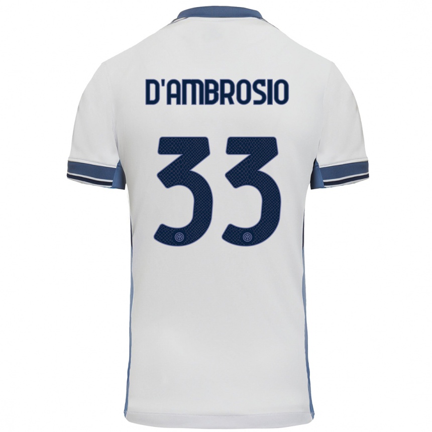 Kids Football Danilo D'ambrosio #33 White Grey Away Jersey 2024/25 T-Shirt Uk