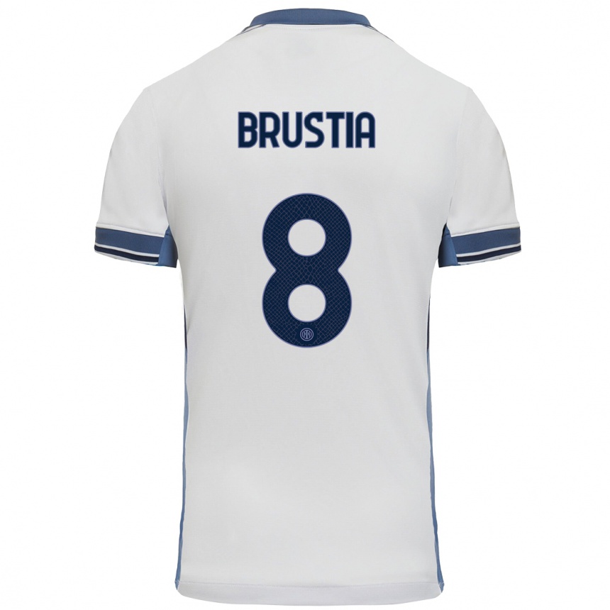 Kids Football Martina Brustia #8 White Grey Away Jersey 2024/25 T-Shirt Uk