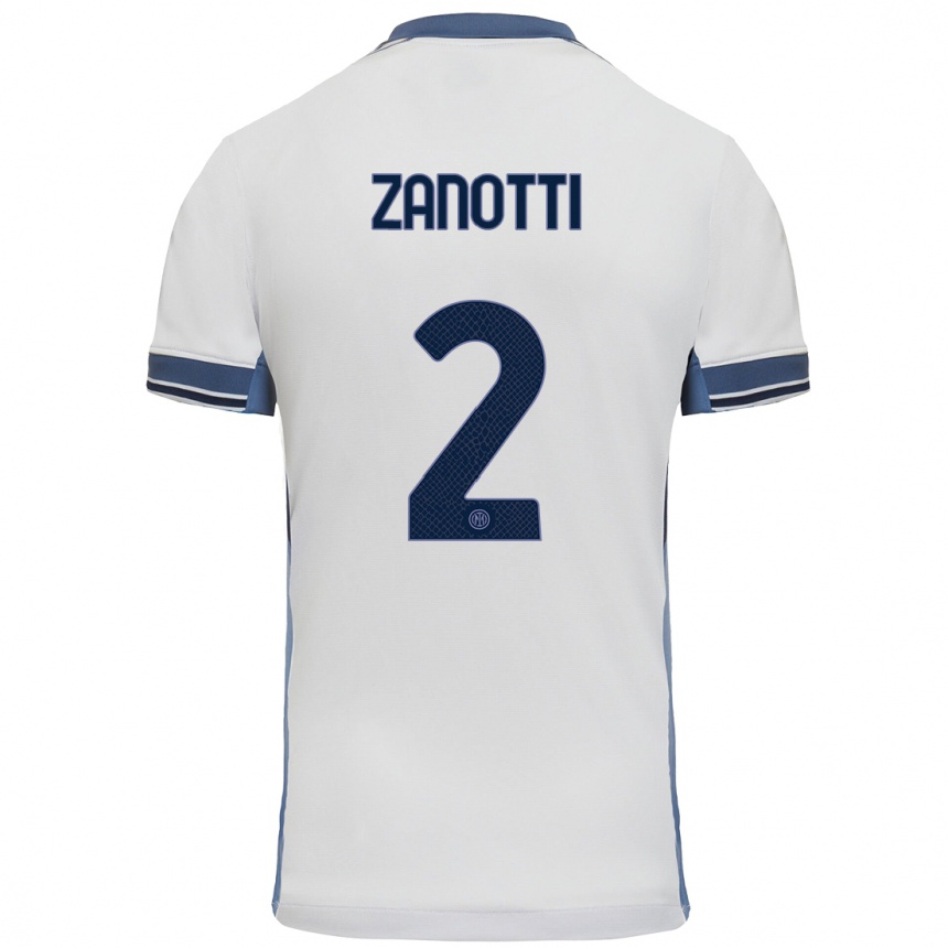 Kids Football Mattia Zanotti #2 White Grey Away Jersey 2024/25 T-Shirt Uk