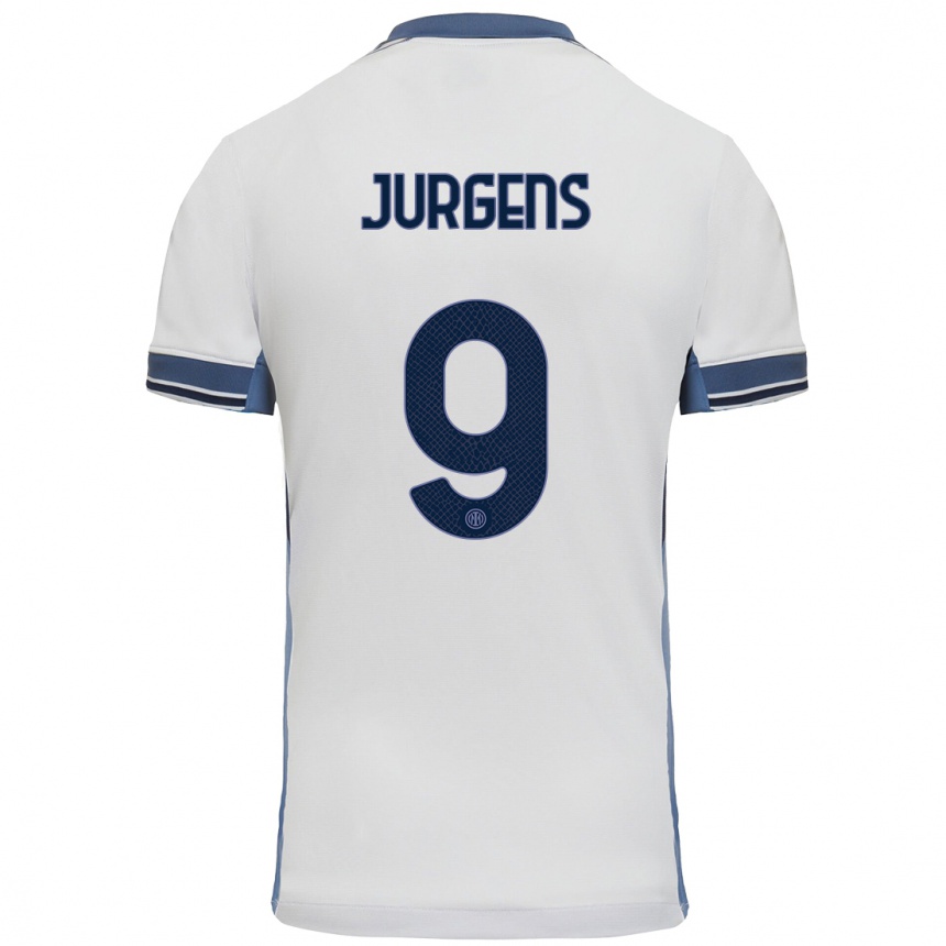 Kids Football Oliver Jurgens #9 White Grey Away Jersey 2024/25 T-Shirt Uk