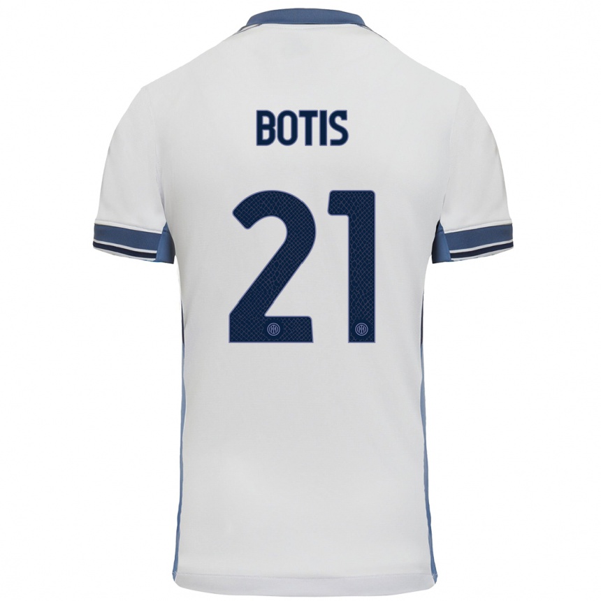 Kids Football Nikolaos Botis #21 White Grey Away Jersey 2024/25 T-Shirt Uk