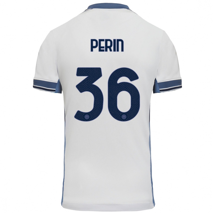 Kids Football Nicolo Perin #36 White Grey Away Jersey 2024/25 T-Shirt Uk