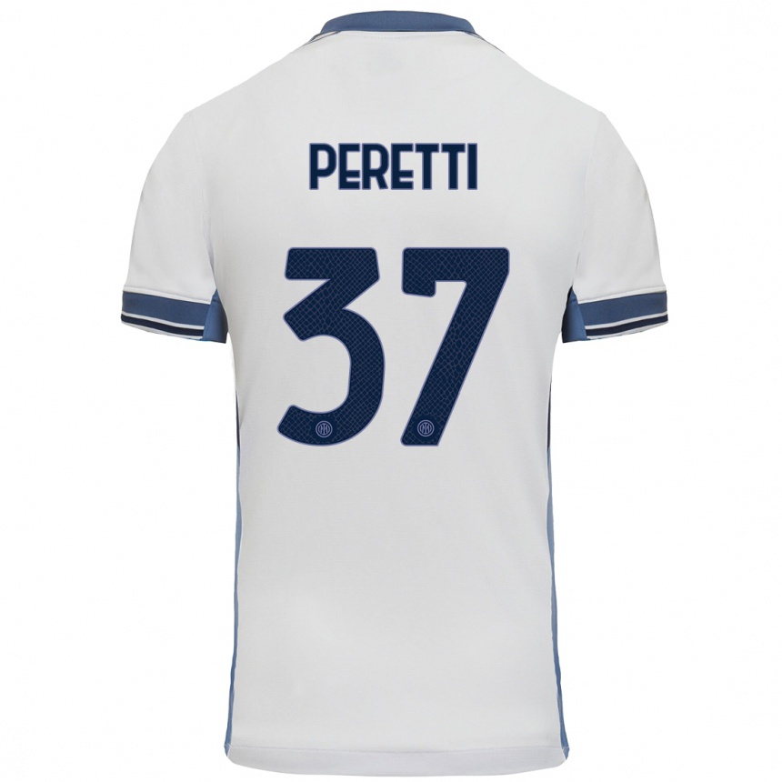 Kids Football Lorenzo Peretti #37 White Grey Away Jersey 2024/25 T-Shirt Uk