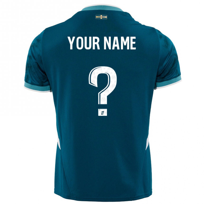 Kids Football Your Name #0 Turquoise Blue Away Jersey 2024/25 T-Shirt Uk