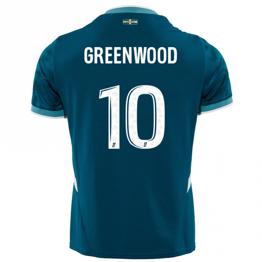 Kids Football Mason Greenwood #10 Turquoise Blue Away Jersey 2024/25 T-Shirt Uk