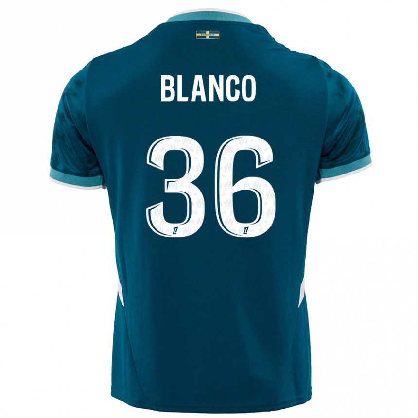 Kids Football Ruben Blanco #36 Turquoise Blue Away Jersey 2024/25 T-Shirt Uk