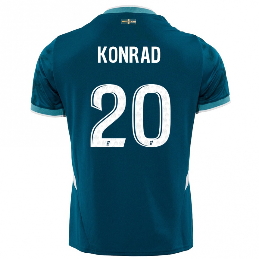 Kids Football Konrad De La Fuente #20 Turquoise Blue Away Jersey 2024/25 T-Shirt Uk