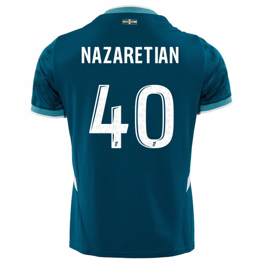 Kids Football Manuel Nazaretian #40 Turquoise Blue Away Jersey 2024/25 T-Shirt Uk