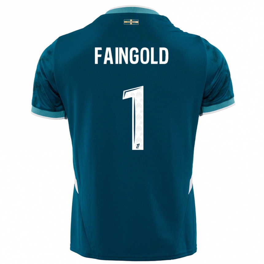 Kids Football Abbie Faingold #1 Turquoise Blue Away Jersey 2024/25 T-Shirt Uk